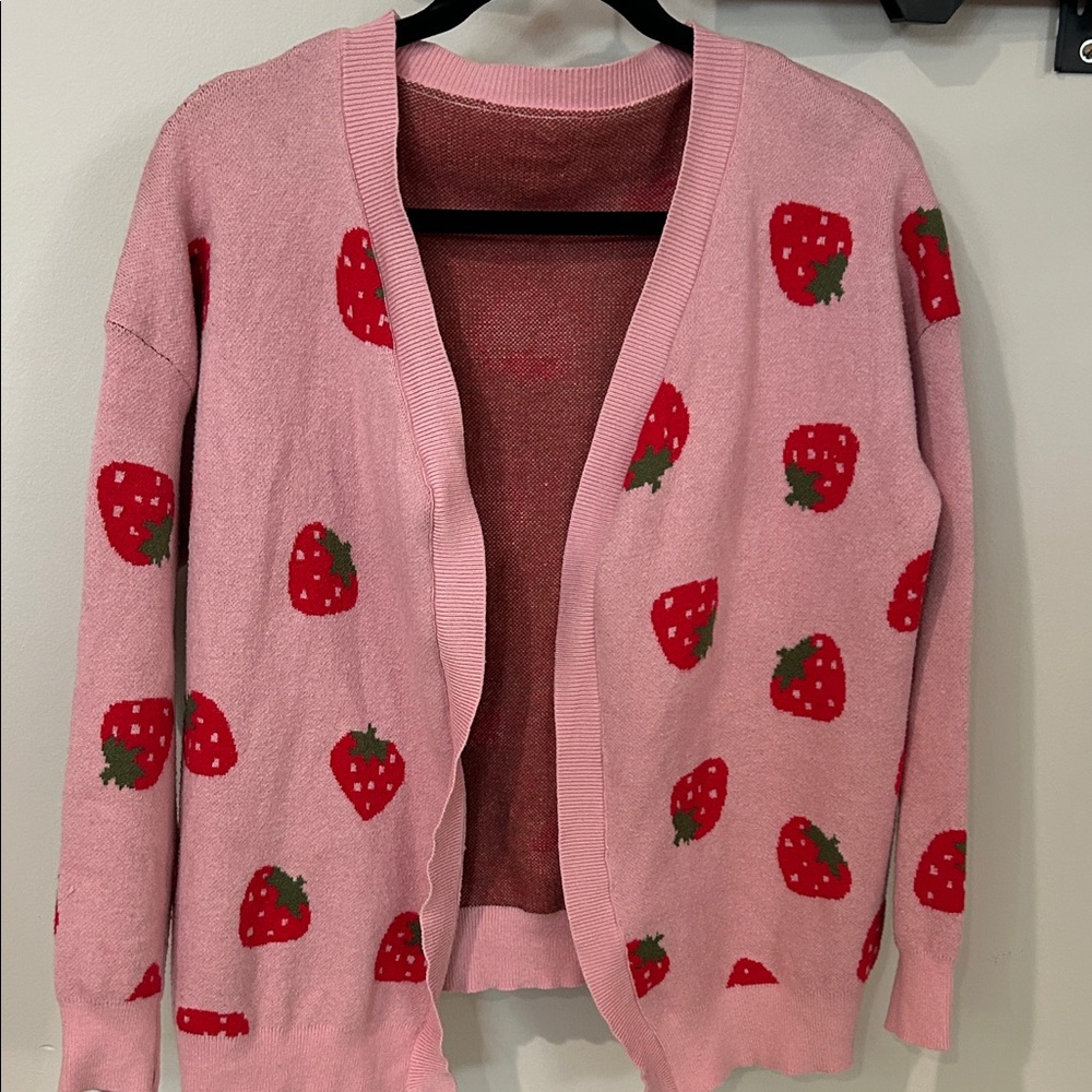 Pink Strawberry Patterned Women's Sweater